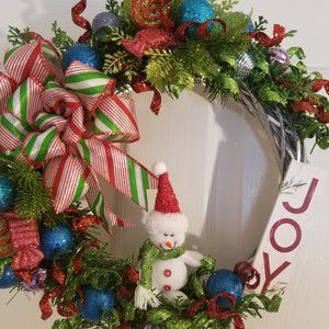CHRISTMAS door wreath, 14" inch. "Joyfull Snowman"